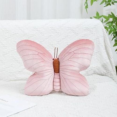 Butterfly Shaped Throw Pillow, Soft Butterfly Stuffed Seat Cushion Pad,Plush Pillow Velvet Decorative Animal Pillow for Couch Living Room Bed (All Pink)