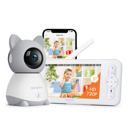 Baby Monitor, Baby Time 5" Color Display with 1080P Pan/Tilt, Infrared Night Vision, Two-Way Audio, Temperature & Sound Alarm, Smart Nursery Mode, up to 1000ft Range (Supports Only 2.4GHz Wi-Fi)