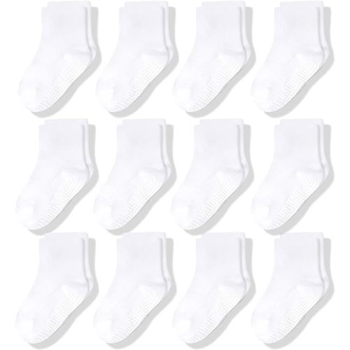 CozyWay Baby Anti Slip Crew Socks 12 Pairs with Grips for Toddlers Little Boys Girls Infants Kids Non Skid