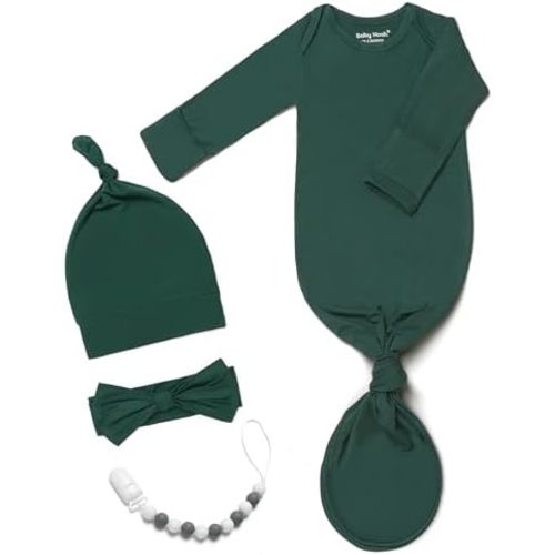 Newborn Baby Knotted Gown, Super Soft Silky Infant Long Sleeve Sleeper with Mittens and Hat & Bowknot Set (Extra Long)