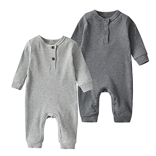 Baby Boy Girl 2 Pack Solid Romper Short/Long Sleeve One Piece Jumpsuits Clothes Sets