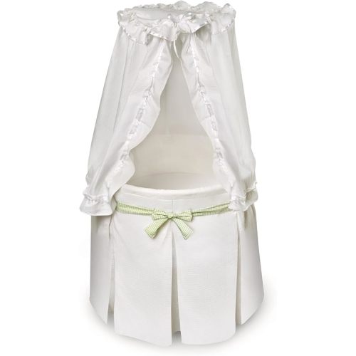 Badger Basket Empress Canopy Bassinet, Rocking Baby Cradle Bed with Mattress, Bedding, and Storage, Round Grey/White