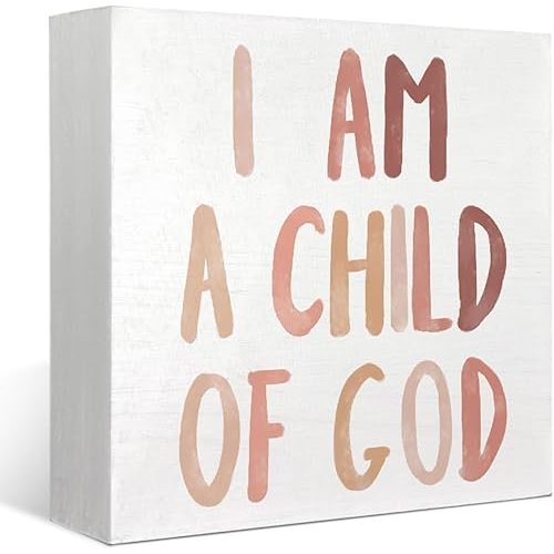 Boho Neutral Baby Girl Boy Nursery Decor - I am a Child of God Christian Wood Box Sign Desk Decor, Toddler Boy Girl Room Decor, Christian Desk Decor, Bible Verse Decor, 5x5