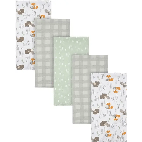 Gerber Boys Newborn Infant Baby Toddler Nursery 100% Cotton Flannel Receiving Swaddle Blanket, Woodland White,5 Count (Pack of 1)