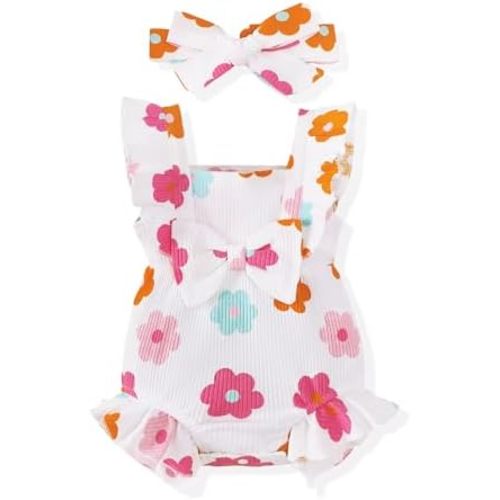Renotemy Preemie Newborn Baby Girl Clothes Infant Cotton Linen Romper Ruffle Sleeve Jumpsuit Spring Summer Outfits for Girls