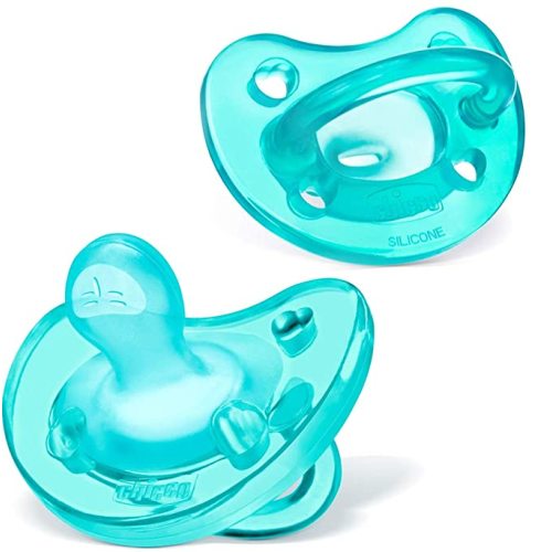 Chicco PhysioForma 100% Soft Silicone One Piece Pacifier for Babies 0-6 Months, Teal, Orthodontic Nipple, BPA-Free, 2-Count in Sterilizing Case - Blue Two Pack - 0 - 6 months