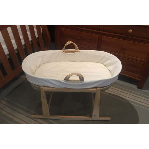 Green Cradle- Organic Moses Basket 4 Piece Set with Rocking Stand