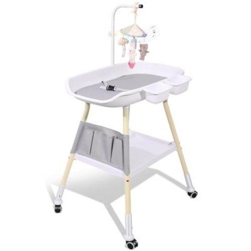 QAQ Baby Changing Table, Adjustable Height Diaper Changing Station, Baby Changing Station with Baby Crib Mobile, Changing Pad, Nursery Organizer and Large Storage Rack for Infant and Newborn