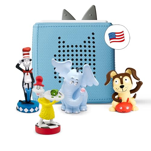 Toniebox Audio Starter Set with Cat in The Hat, Sam-l-Am, Horton Hears a Who!, and Playtime Puppy - Listen, Learn, and Play with One Huggable Little Box - Light Blue