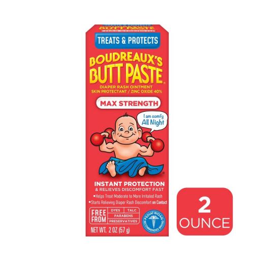 Boudreaux's Butt Paste Baby Diaper Rash Cream Maximum Strength - 2oz: Zinc Oxide, Aluminum-Free, Paraben-Free