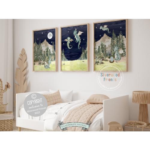 ORIGINAL Baby Dragon Nursery Print Gift Baby Boy Woodland Dragon Nursery Decor, Dragon Baby Shower Nursery Wall Art Digital Download Print