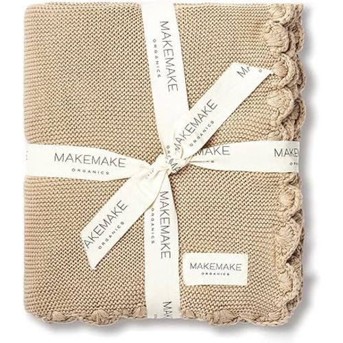 MakeMake Organics GOTS Certified Organic Cotton Baby Blanket - Newborn Modern Knit, Breathable Unisex Stroller Blanket for Boys and Girls (30x40, Sand)