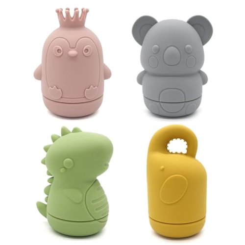 Ginbear Silicone Baby Bath Toys, Non-Toxic Mold Free Infant Squirty Bathtub Toys for Toddlers 6 Months+, Pack of 4 (Dino)