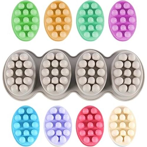 Silicone Soap Mold, 4 Cavity Oval Massage Soap Mould Cookie Chocolate Cake Mold Tray for DIY Homemade Craft (Gray)