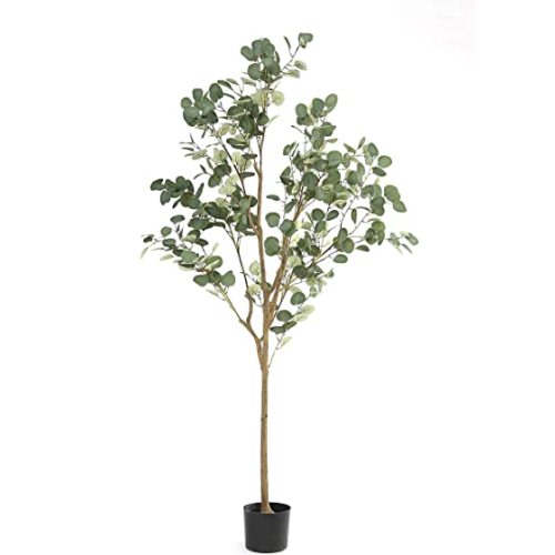 Artificial Tree Plant Eucalyptus Tree 6FT Tall, Modern Large Fake Plant Decor in Pot for Indoor Outdoor,Home Office Perfect Housewares Gift Decoration, 71 in Eucalyptus Tree
