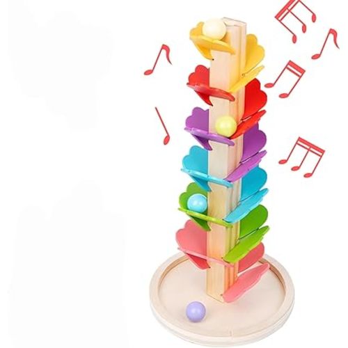 Music Tree Rolling Ball Track, Wooden Music Tree Toy, Colorful Rolling Ball Tower, Interactive Sound Tree Track, for Kid Educational Game (S)