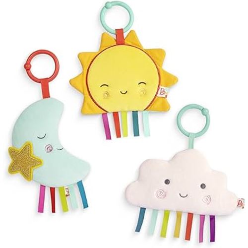 B. baby – 3 Sensory Baby Toys – Crinkle Toys For Newborns, Infants – Hanging Toys For Car Seat, Stroller, Crib – Sun, Cloud, Moon – 0 Months + – Crinkly Wonders