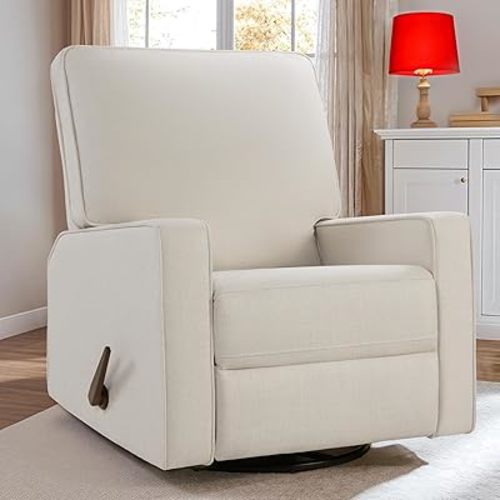 Swivel Rocker Recliner Chair, Nursery Rocking Chairs, Nursery Glider Recliner, Glider Rocking Chair with Lever Handle for Living Room, Beige