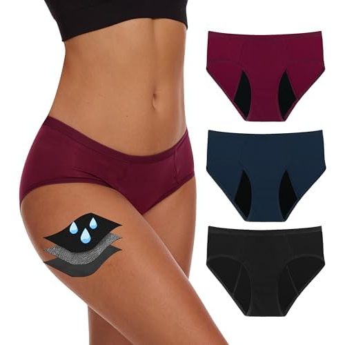 Period Underwear For Women, Leak-Proof Hipster, Brief, Heavy Flow, 3 Pack