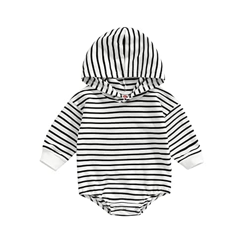 Newborn Infant Baby Boy Girl Striped Hoodie Romper Sweatshirt Onesie Long Sleeve Bodysuit Top Fall Winter Outfit