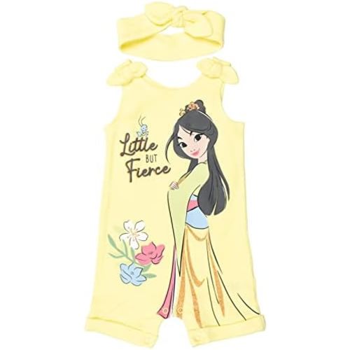 Disney Princess Rapunzel Ariel Belle Jasmine Aurora Baby Girls Snap Romper and Headband Newborn to Toddler