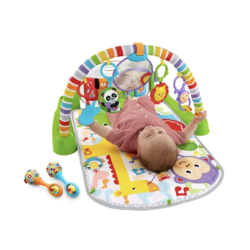 Fisher-Price Baby Playmat Deluxe Kick & Play Piano Gym & Maracas with Smart Stages Learning Content,5 Linkable Toys & 2 Soft Rattles | Bigbigmart.com