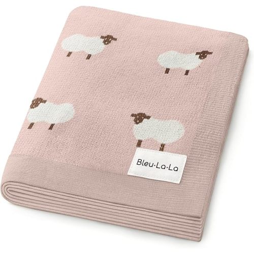 Luxury Knit Baby Receiving Blanket - 100% Cotton Soft Cozy Lightweight Receiving Swaddler Blanket for Shower Gift Registry for Newborns Infants Toddlers (Sheep - Light Pink)