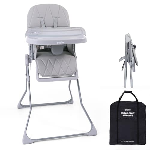 Bicystar Foldable Baby High Chair with Easy Clean Double-Layer Tray, Adjustable Foot Rest, Safety First 5 Point Harness, Compact Space Saver Baby Feeding Chair Portable for Travel