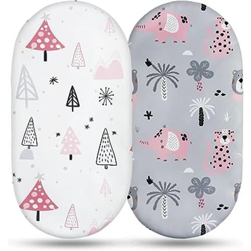 Soarwg Kids Bassinet Sheets, Bassinet Sheets for Baby Boy and Girl, Bassinet Sheet Neutral, Fit for Rectangle, Round, Oval, Hourglass Mattress, Flexible for Different Bassinet Pad/Mattress 2 Pack