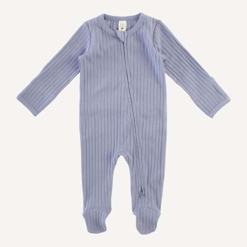 long sleeve zipper footie | blue daisy | classic rib