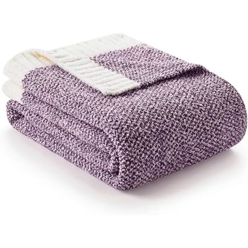 Snuggle Sac Buttery Purple Throw Blanket for Couch, Reversible Super Soft Knitted Blankets, Warm Cozy Knit Fuzzy Plush Lightweight Throws Dupes for Sofa, Bed, Picnic, Purple, 50 x 70 inches