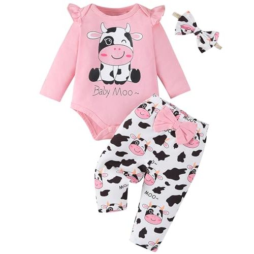 Fullfamous Baby Girl's 3pc Frill Long Sleeve Romper and Pant Set