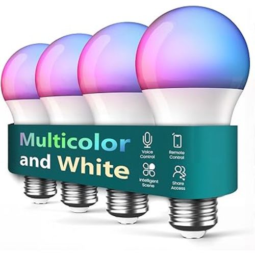 TREATLIFE Smart Light Bulbs 4 Pack, UL Certified 2.4GHz Color Changing Light Bulb, Works with Alexa Google Home, A19 E26 Dimmable LED Light Bulb 9W 800 Lumen for Party Decoration, Smart Home Lighting