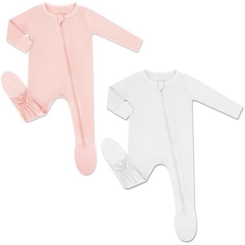 HAPIU Rayon from Bamboo Baby Footed Pajamas, 2 Way Zipper YKK, Footie for Baby Boy Girls, Newborn-24 Months