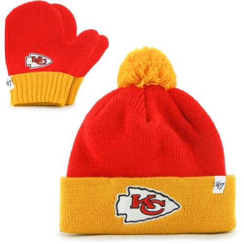 Infant Kansas City Chiefs '47 Red/Gold Bam Bam Cuffed Knit Hat With Pom and Mittens Set