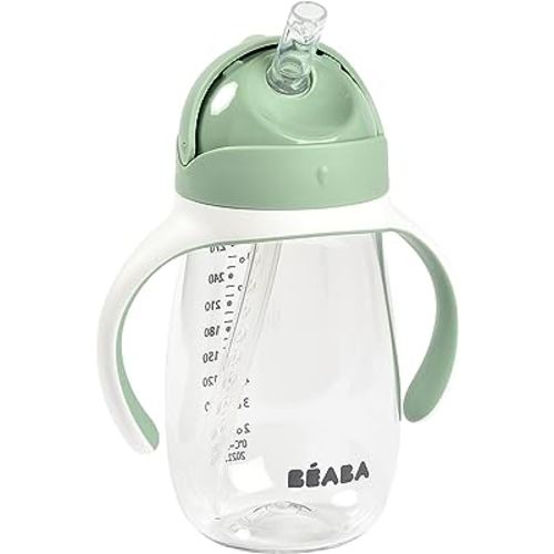 Beaba Straw Sippy Cup, Sippy Cup with Removable Handles, Sippy Cup with Straw, Baby Straw Cup, Toddler Cup, Toddler Straw Cups, 8+ months, 10 oz, Sage