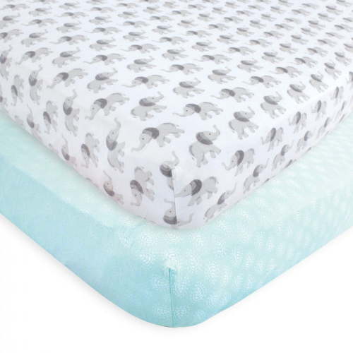 Hudson Baby Infant Cotton Fitted Crib Sheet, Gray Elephant, One Size