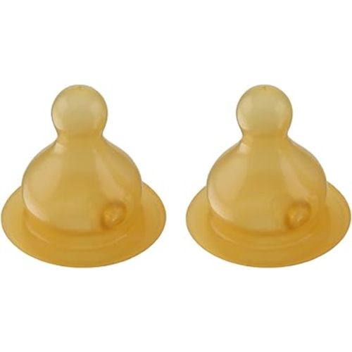 HEVEA Standard Neck Baby Glass Bottle Nipples Slow Flow - Baby Bottle Nipples for Newborn Babies - Two-Pack - 100% Natural Rubber 0-3 Months