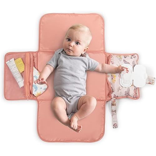 Tiny Twinkle Portable Diaper Changing Pad – Foldable, Waterproof & Compact Travel Changing Mat with Storage | Smart Wipes Pocket for On-The-Go Parents(Flutter)