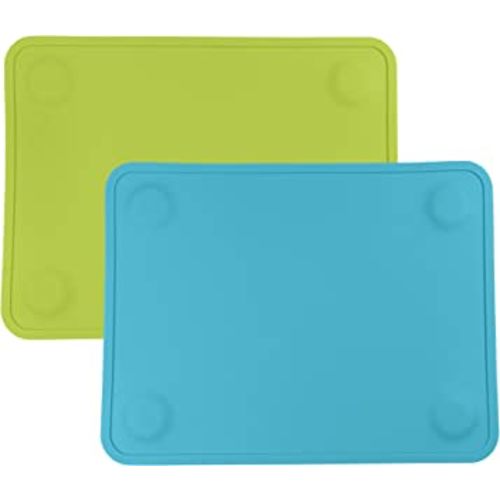 WeeSprout Silicone Suction Placemats for Babies, Toddlers & Kids, Durable Food Grade Silicone with Non-Slip Suction, Dishwasher Safe, for Dining Table & Restaurants + Travel Case, 2 Pack