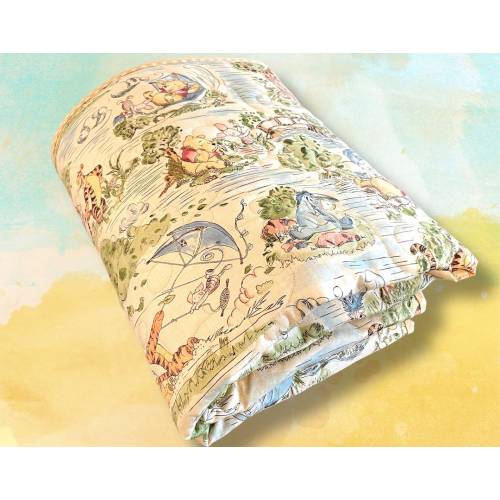 Toile Winnie the Pooh Baby Quilt | Reversible Quilted Blanket for Crib Bedding & Play Mat