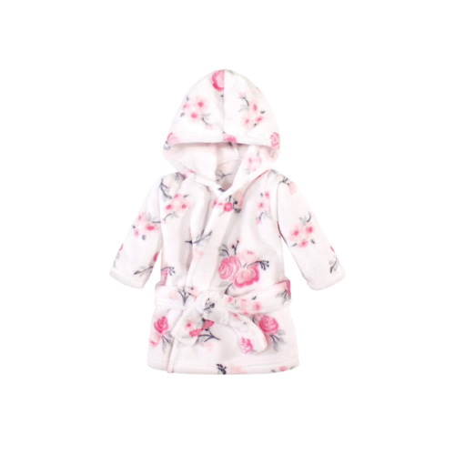 Hudson Baby Unisex Baby Plush Animal Face Bathrobe, Pink Floral, 0-9 Months