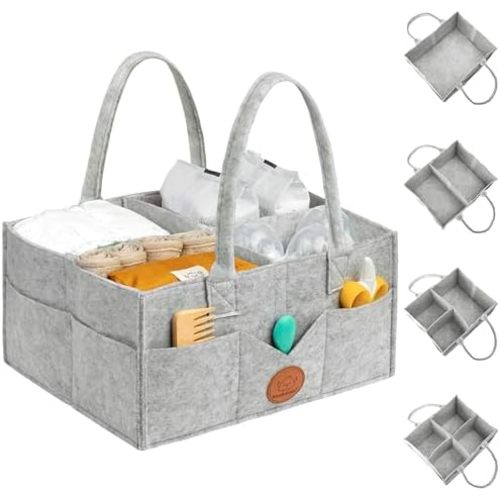 KeaBabies Baby Diaper Caddy Organizer with Handle, Portable (Classic Gray)