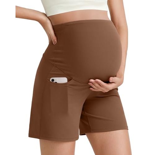 G4Free BareFeel Maternity Athletic Shorts with Pockets Over The Belly Workout Pants Comfy Summer Pregnancy Clothes
