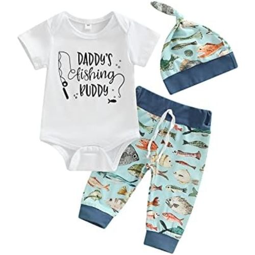 Baby Boy Fishing Outfit Daddy's New Fishing Buddy, 3Pcs, Size 0-3M