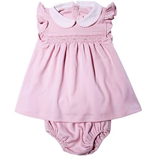 Infant Baby Girls First Day Dress Matching Diaper Cover in Pink Pima Cotton