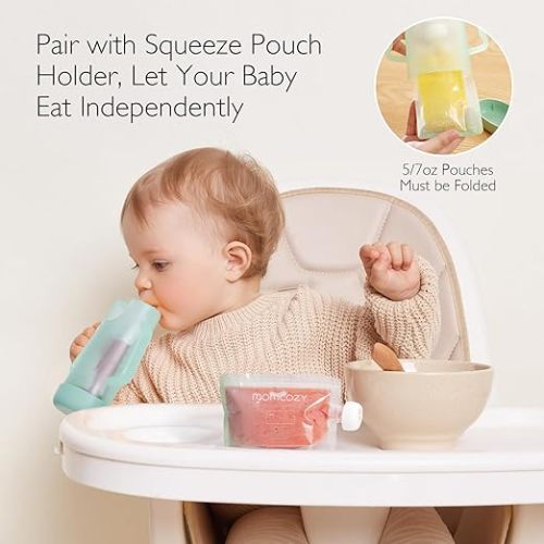 Momcozy 10 Plastic Baby Food Pouches (3.4/4oz) | Reusable, BPA Free, Food Safe, Freezer Safe, Refillable - 3.4-4 Ounce