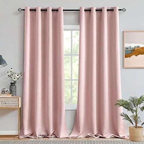 MIULEE Blackout Curtains 96 Inches Long for Bedroom Living Room Thermal Insulated Room Darkening Grommet Top Solid Light Blocking Drapery Set of 2 Window Panels Baby Pink