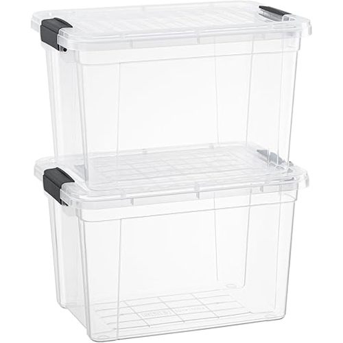 Superio Storage Bins with Lids, Clear Plastic Containers for Organizing, Stackable Totes, BPA Free, Odor Free, Organizer Boxes for Home, and Dorm (2 Pack, 8.7 Qt)