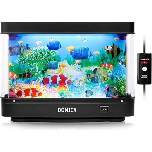 Fake Fish Tank with Moving Fish, Decorative Aquarium Lamp, Artificial Tropical Marine Tank, Sensory LED Mood Light Office Table Light, Fun Gifts